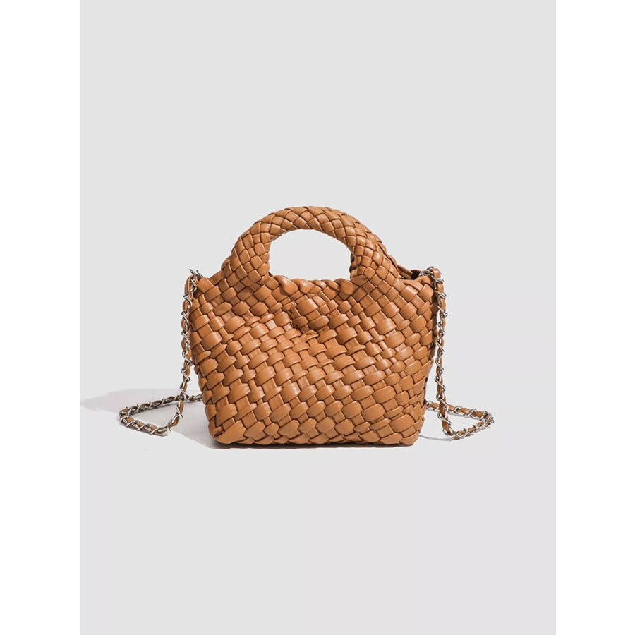 Woven Texture Mini Crossbody Bag with Chain Strap Light Brown / onesize Apparel and Accessories