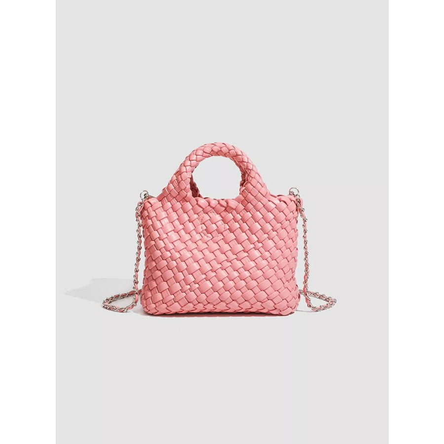 Woven Texture Mini Crossbody Bag with Chain Strap Pink / onesize Apparel and Accessories