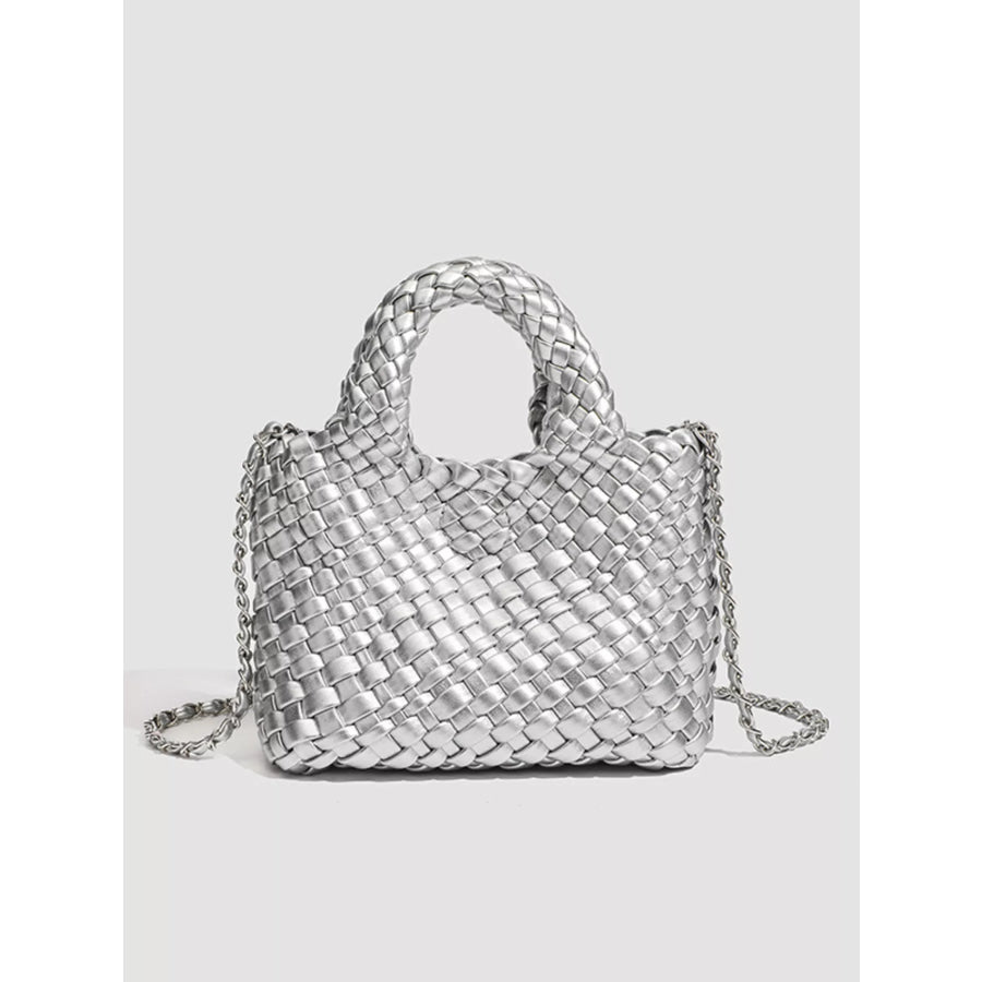 Woven Texture Mini Crossbody Bag with Chain Strap Silver / onesize Apparel and Accessories