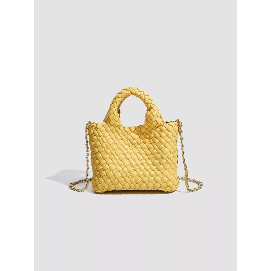 Woven Texture Mini Crossbody Bag with Chain Strap Yellow / onesize Apparel and Accessories