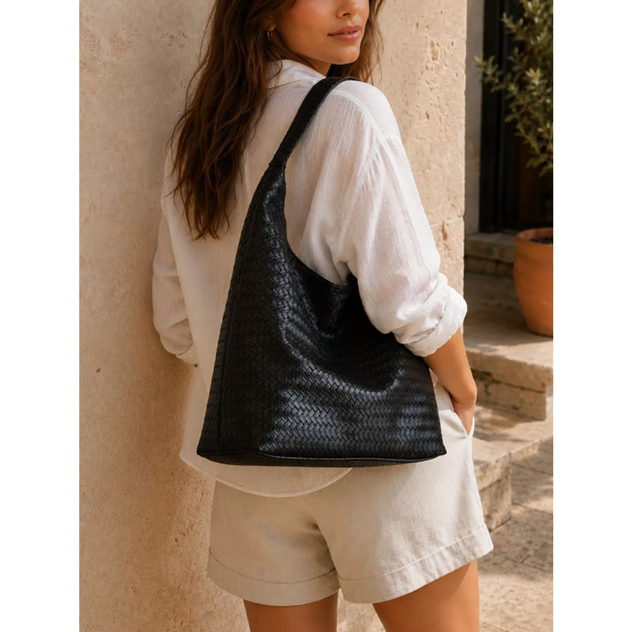 Woven Texture Shoulder Bag and Wristlet Set Apparel Accessories