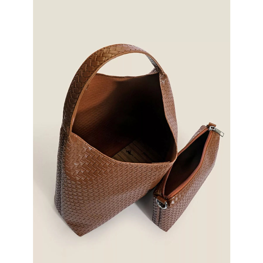 Woven Texture Shoulder Bag and Wristlet Set Apparel Accessories