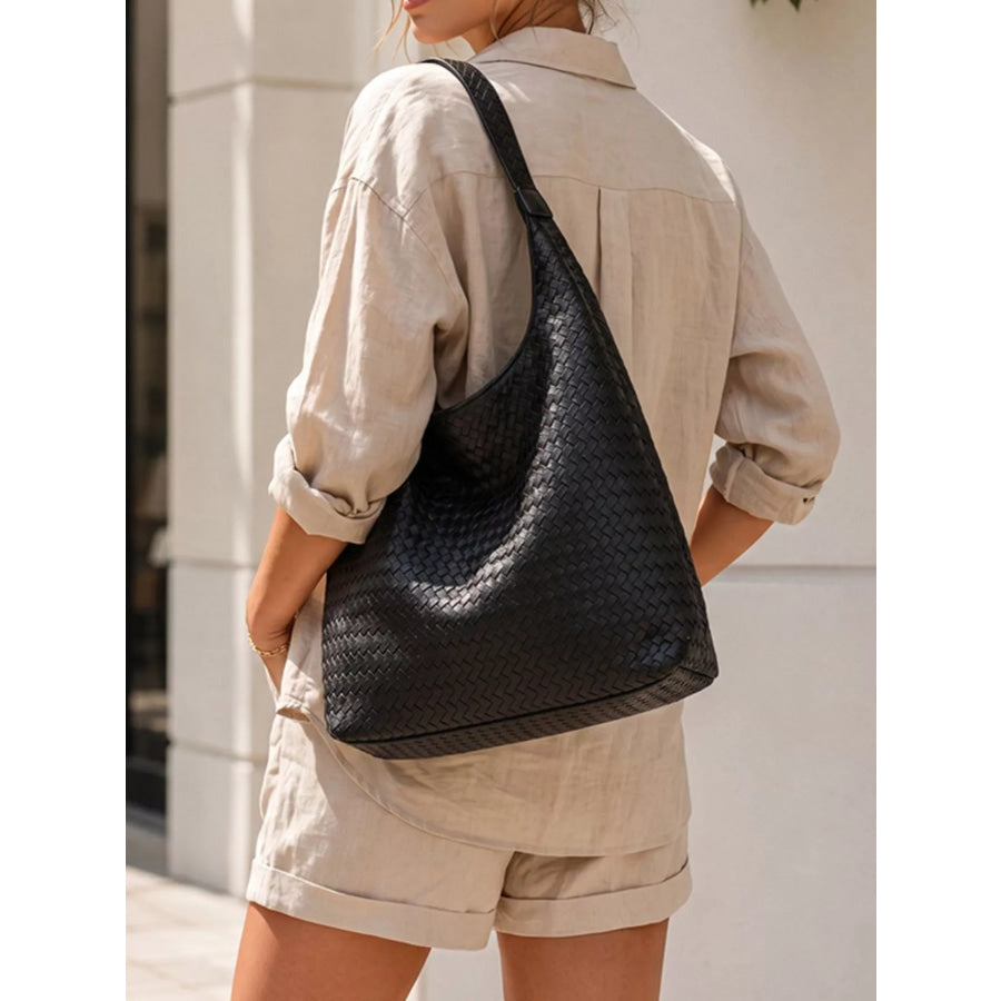 Woven Texture Shoulder Bag and Wristlet Set Black / onesize Apparel Accessories