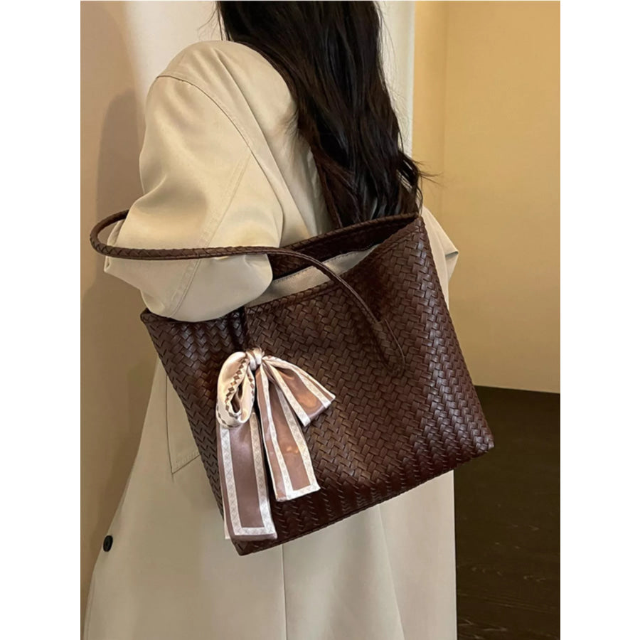 Woven Texture Shoulder Bag Brown / One Size Apparel and Accessories