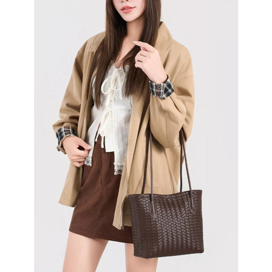 Woven Texture Shoulder Bag Coffee Brown / onesize Apparel and Accessories