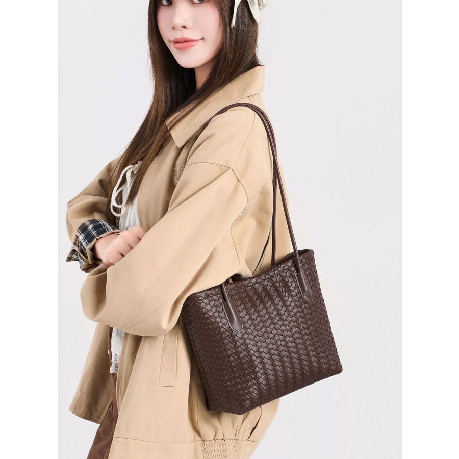 Woven Texture Shoulder Bag Coffee Brown / onesize Apparel and Accessories