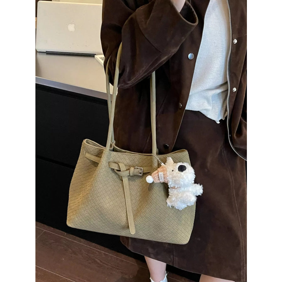 Woven Texture Shoulder Bag Green / One Size Apparel and Accessories