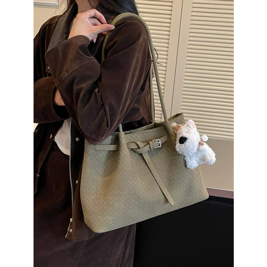Woven Texture Shoulder Bag Green / One Size Apparel and Accessories