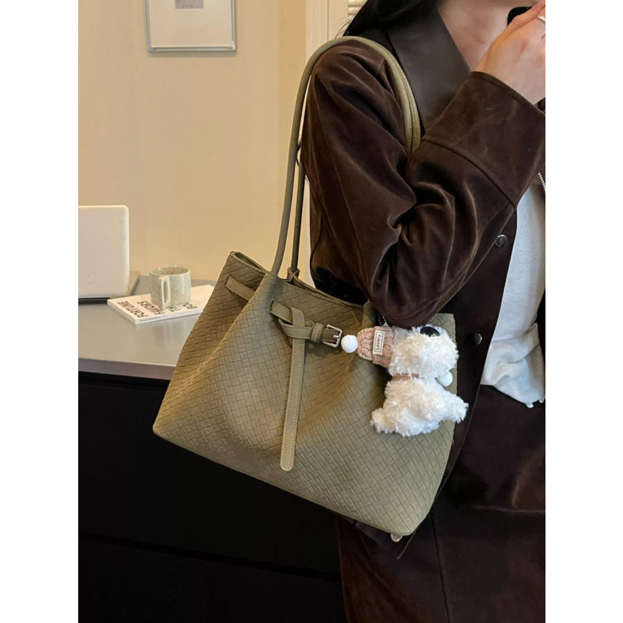 Woven Texture Shoulder Bag Green / One Size Apparel and Accessories