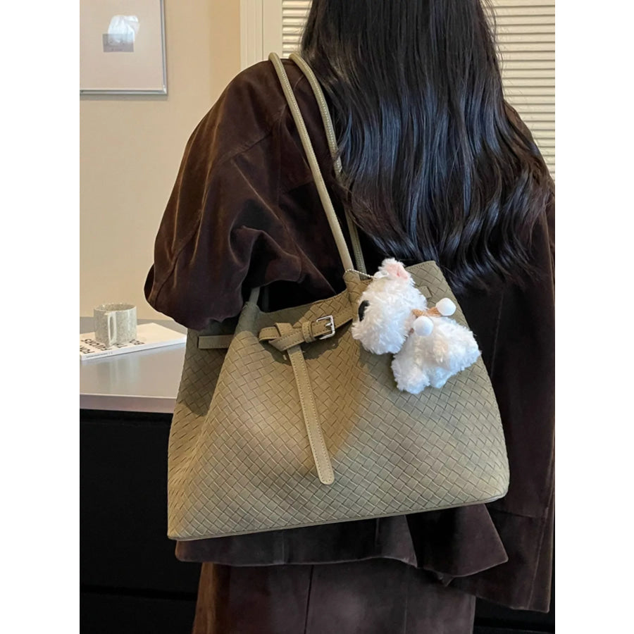Woven Texture Shoulder Bag Green / One Size Apparel and Accessories