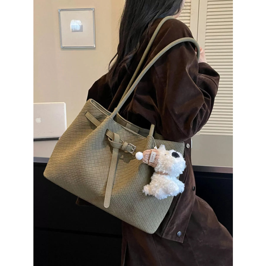 Woven Texture Shoulder Bag Green / One Size Apparel and Accessories