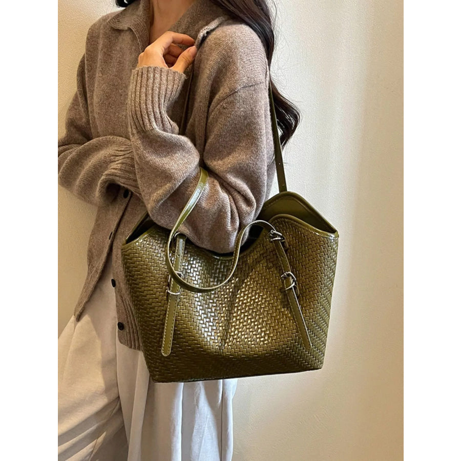 Woven Texture Tote Bag Green / onesize Apparel and Accessories
