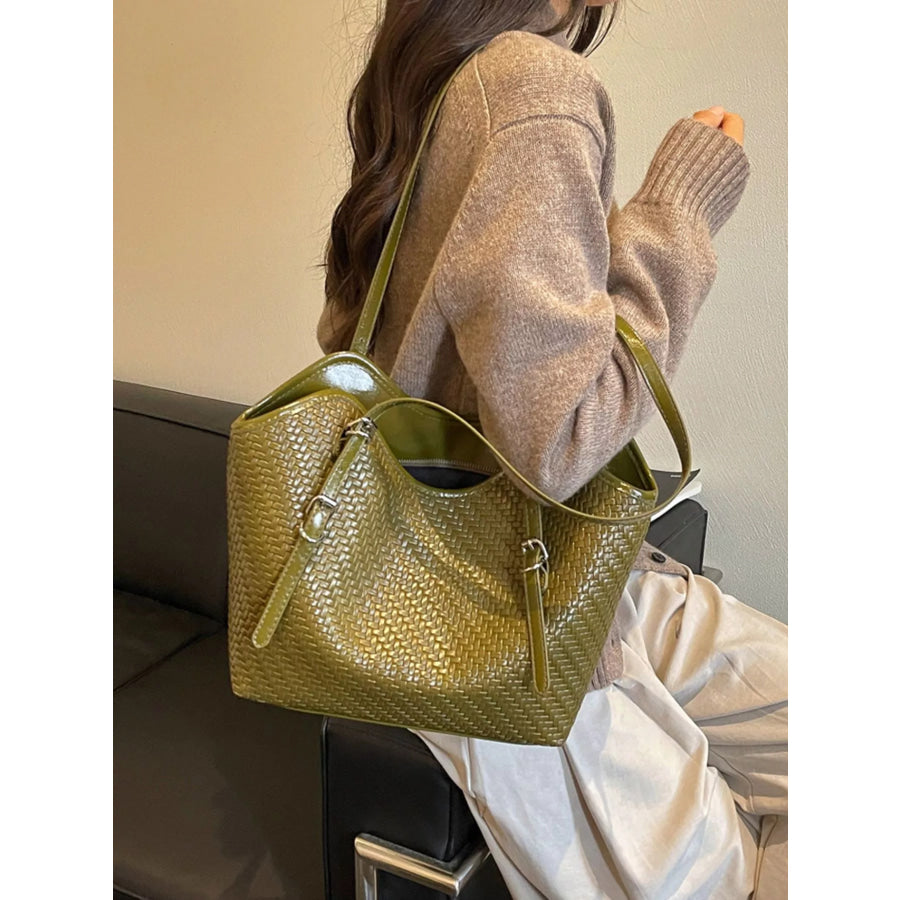 Woven Texture Tote Bag Green / onesize Apparel and Accessories