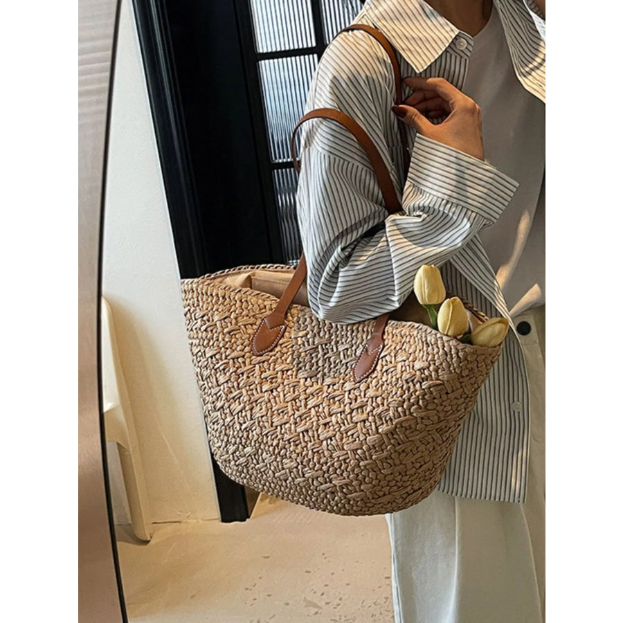 Woven Tote Shoulder Bag Caramel / onesize Apparel and Accessories