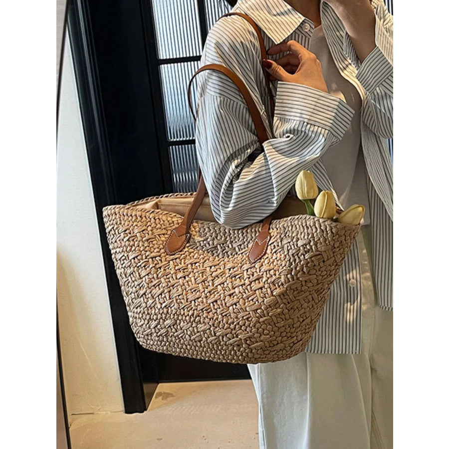 Woven Tote Shoulder Bag Caramel / onesize Apparel and Accessories