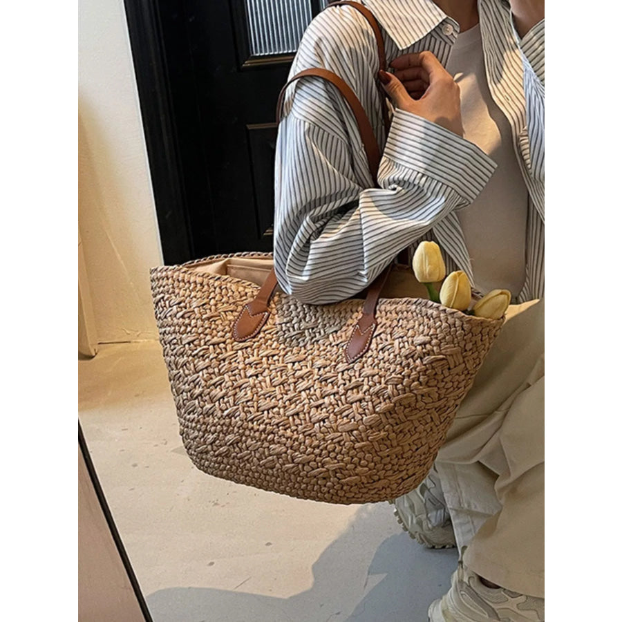 Woven Tote Shoulder Bag Caramel / onesize Apparel and Accessories