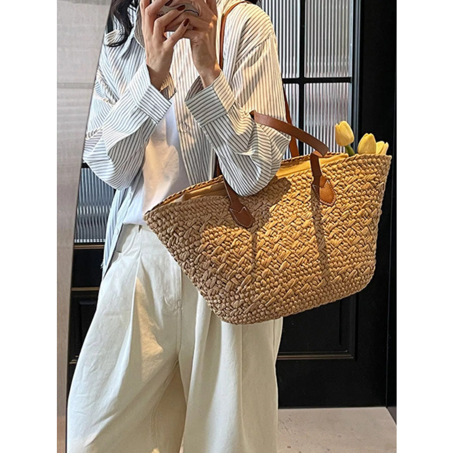 Woven Tote Shoulder Bag Caramel / onesize Apparel and Accessories