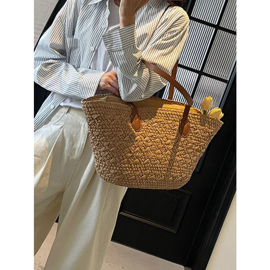 Woven Tote Shoulder Bag Caramel / onesize Apparel and Accessories