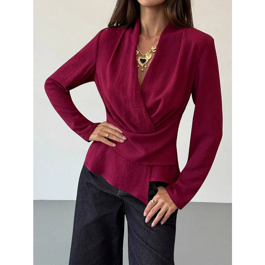 Wrap-Front Long Sleeve Blouse Apparel and Accessories
