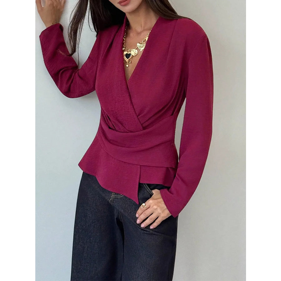 Wrap-Front Long Sleeve Blouse Apparel and Accessories