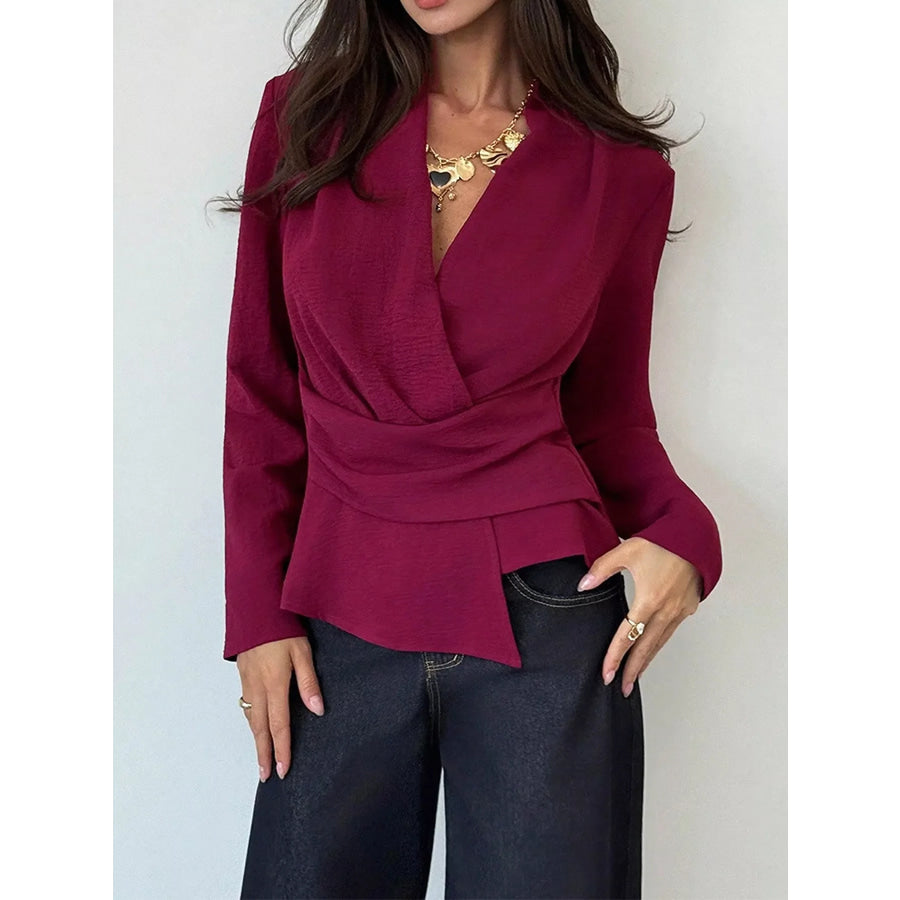 Wrap-Front Long Sleeve Blouse Apparel and Accessories