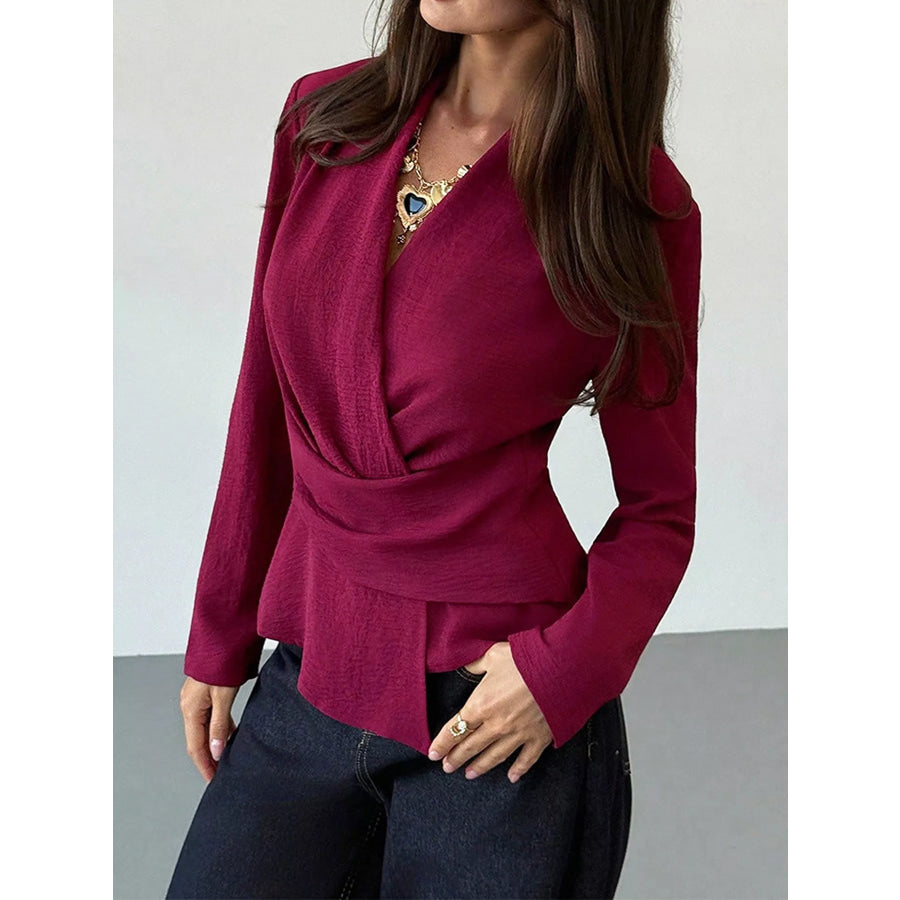 Wrap-Front Long Sleeve Blouse Apparel and Accessories