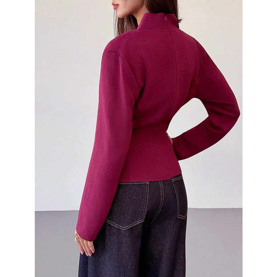 Wrap-Front Long Sleeve Blouse Apparel and Accessories