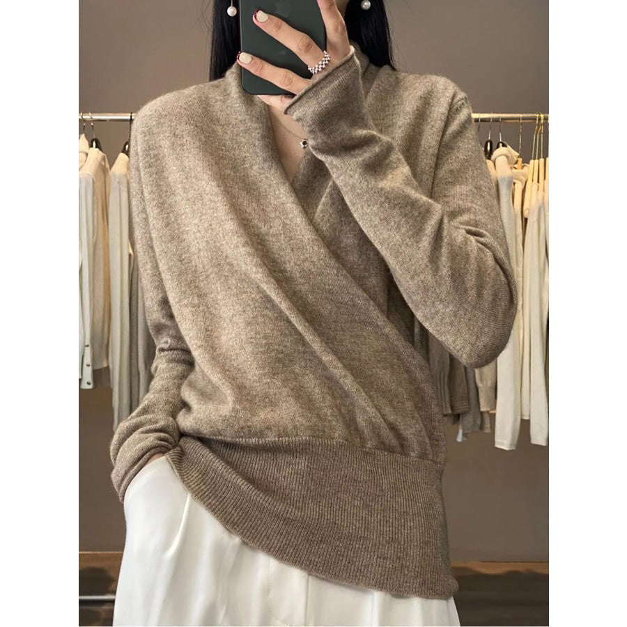 Wrap-Front Long Sleeve Sweater Camel / M Apparel and Accessories