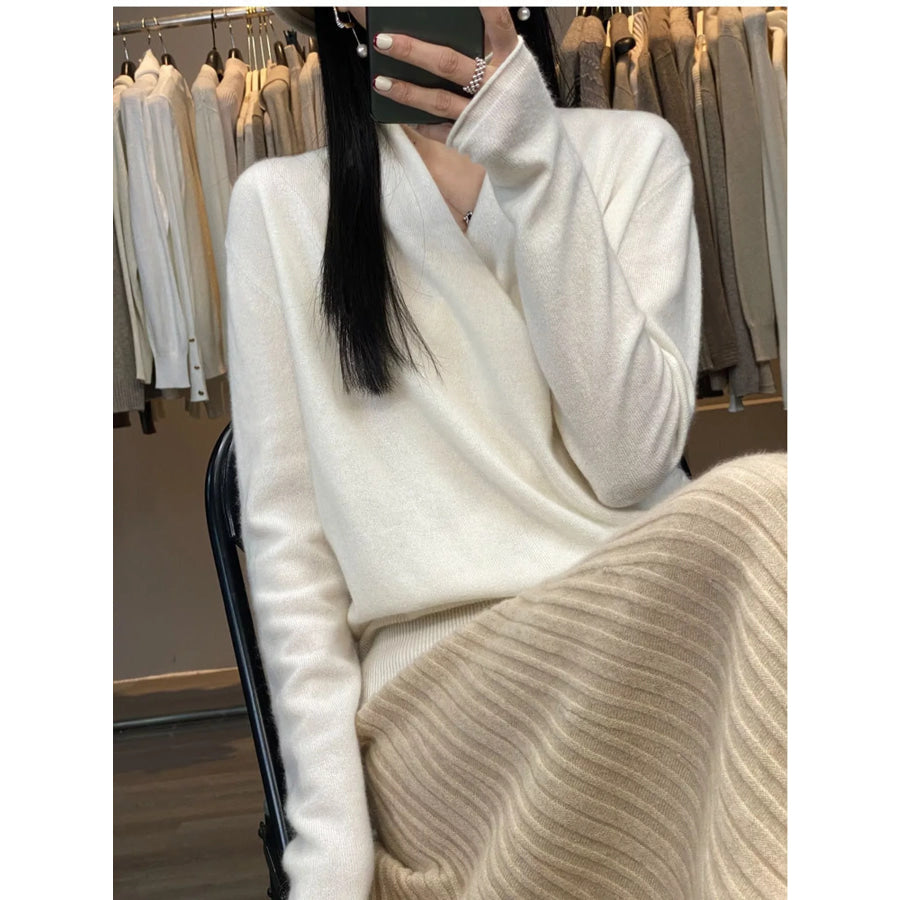 Wrap-Front Long Sleeve Sweater White / M Apparel and Accessories