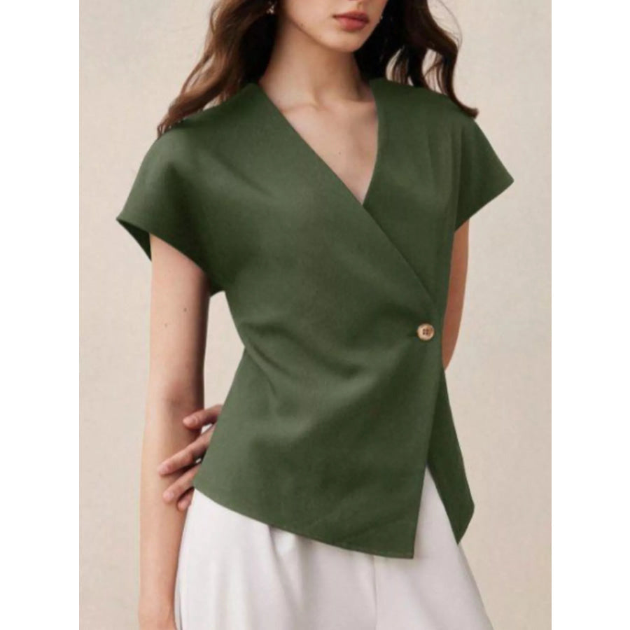 Wrap-Front One Button Shirt Moss / XS Apparel and Accessories