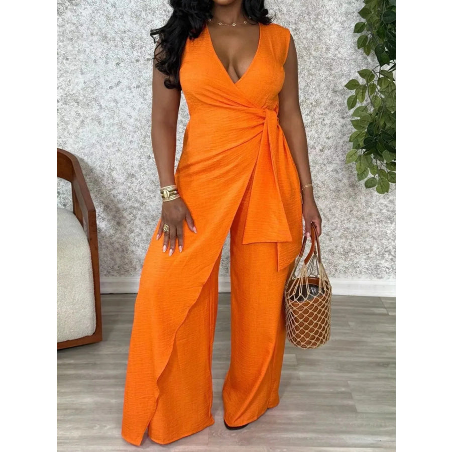 Wrap Front Wide Leg Jumpsuit Apparel and Accessories