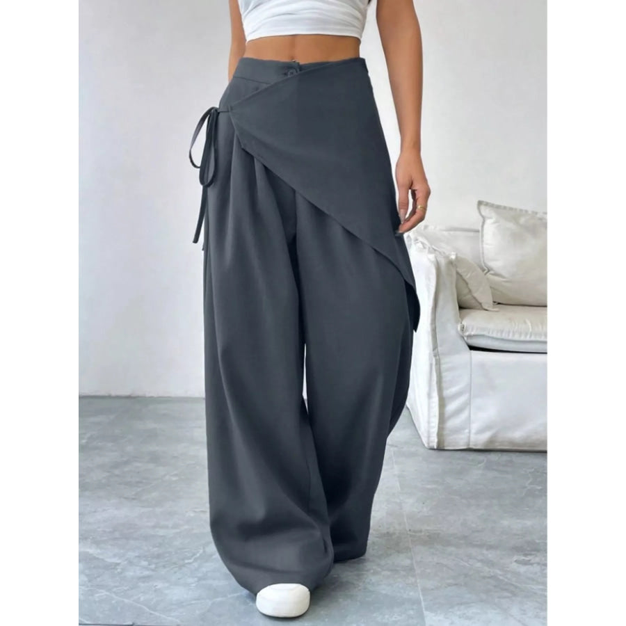 Wrap-Front Wide-Leg Pants Dark Gray / S Apparel and Accessories