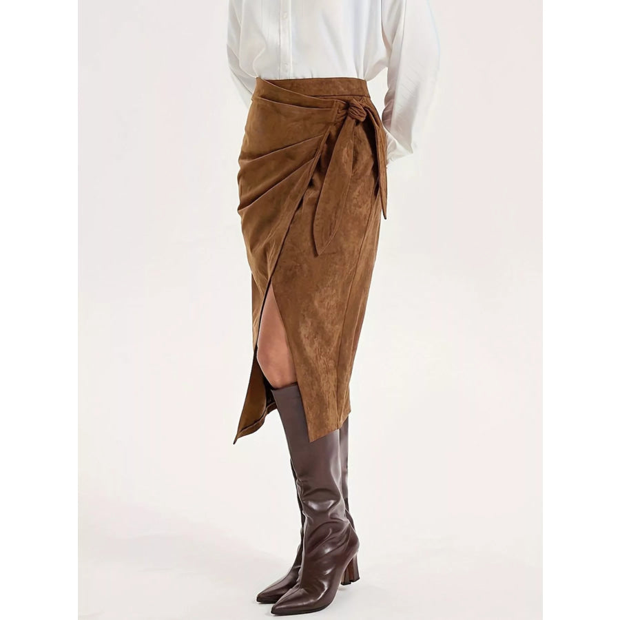 Wrap Midi Skirt Brown / S Apparel and Accessories