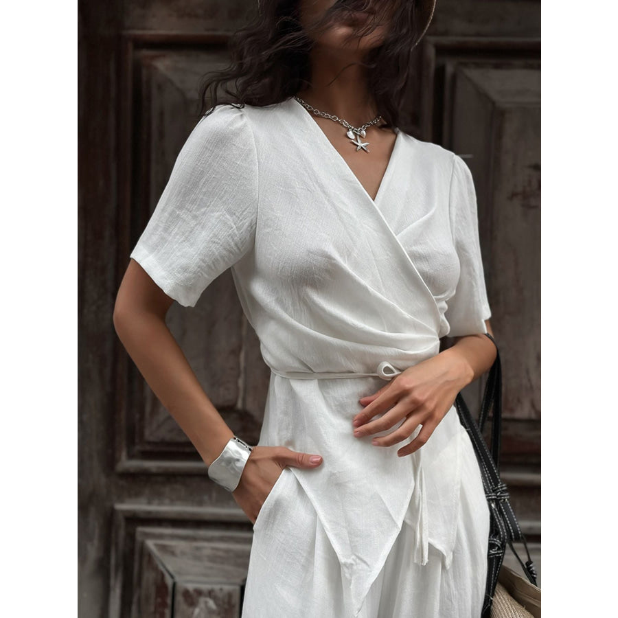 Wrap Top & Wide Leg Pants Set Apparel and Accessories