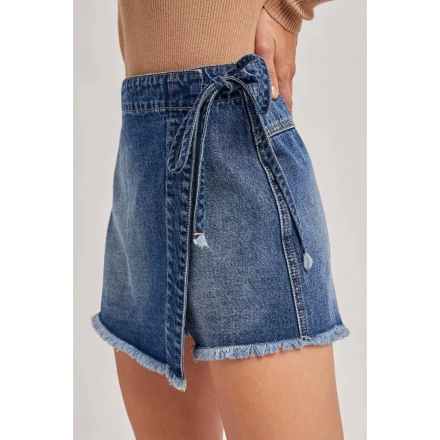 Wrapped Tied Waist Denim Skort Apparel and Accessories
