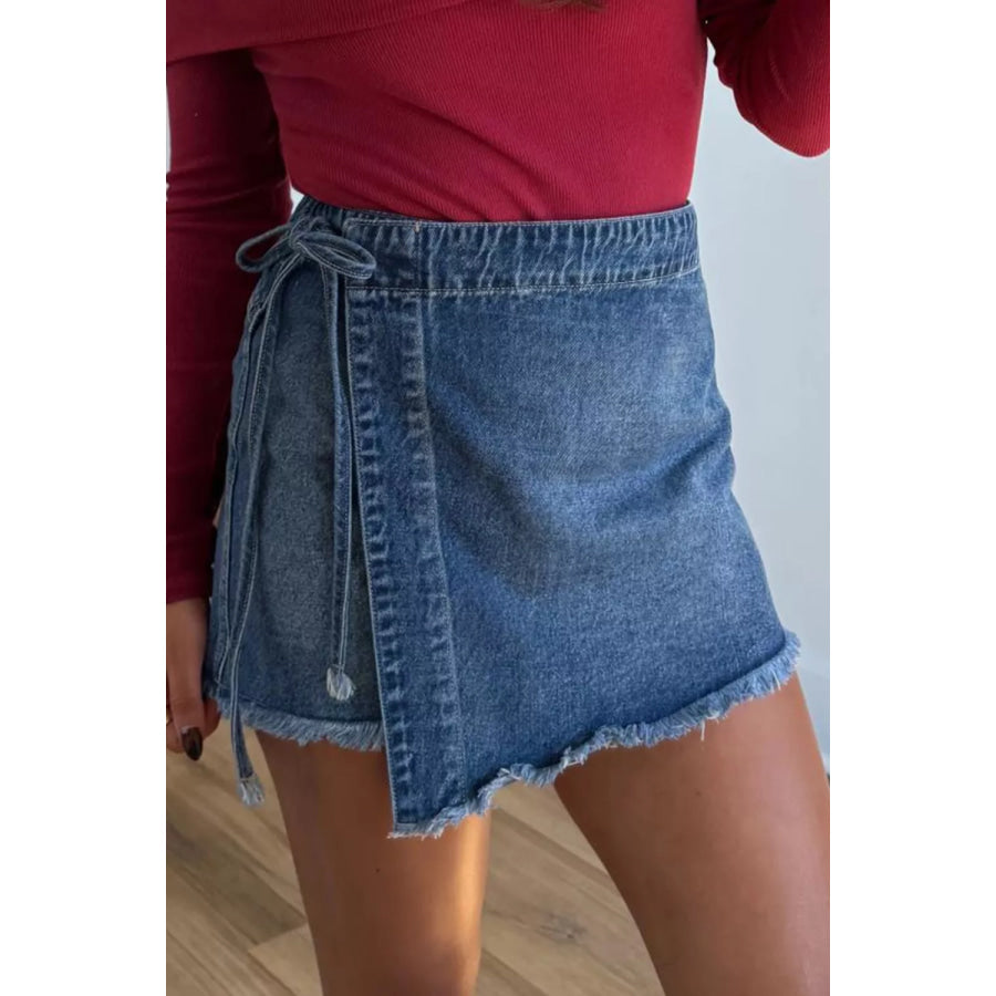 Wrapped Tied Waist Denim Skort Apparel and Accessories