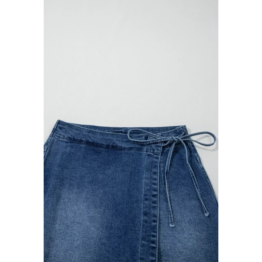 Wrapped Tied Waist Denim Skort Apparel and Accessories
