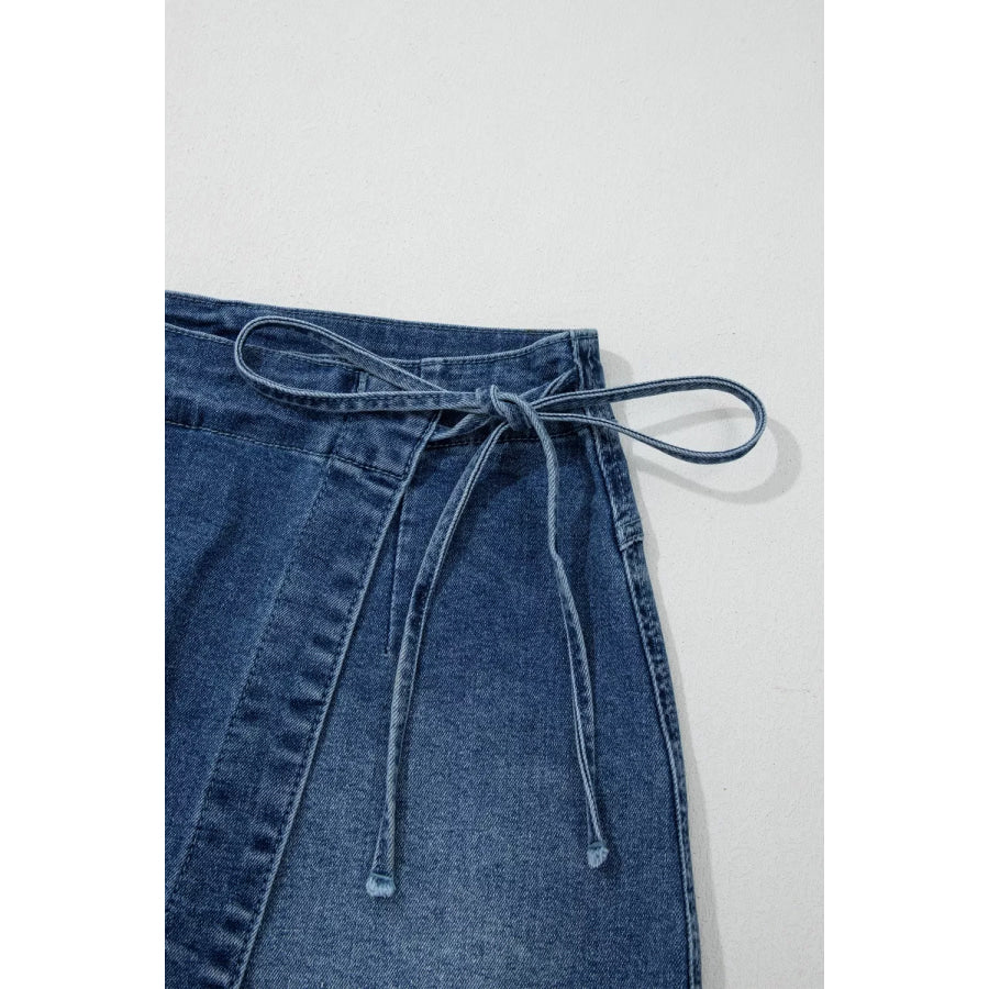 Wrapped Tied Waist Denim Skort Apparel and Accessories