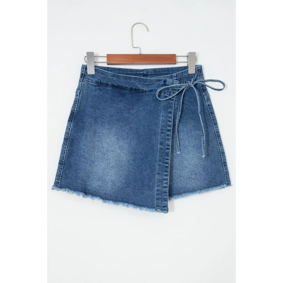 Wrapped Tied Waist Denim Skort Apparel and Accessories