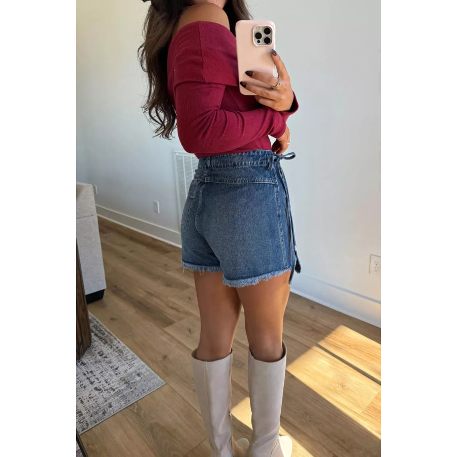 Wrapped Tied Waist Denim Skort Apparel and Accessories