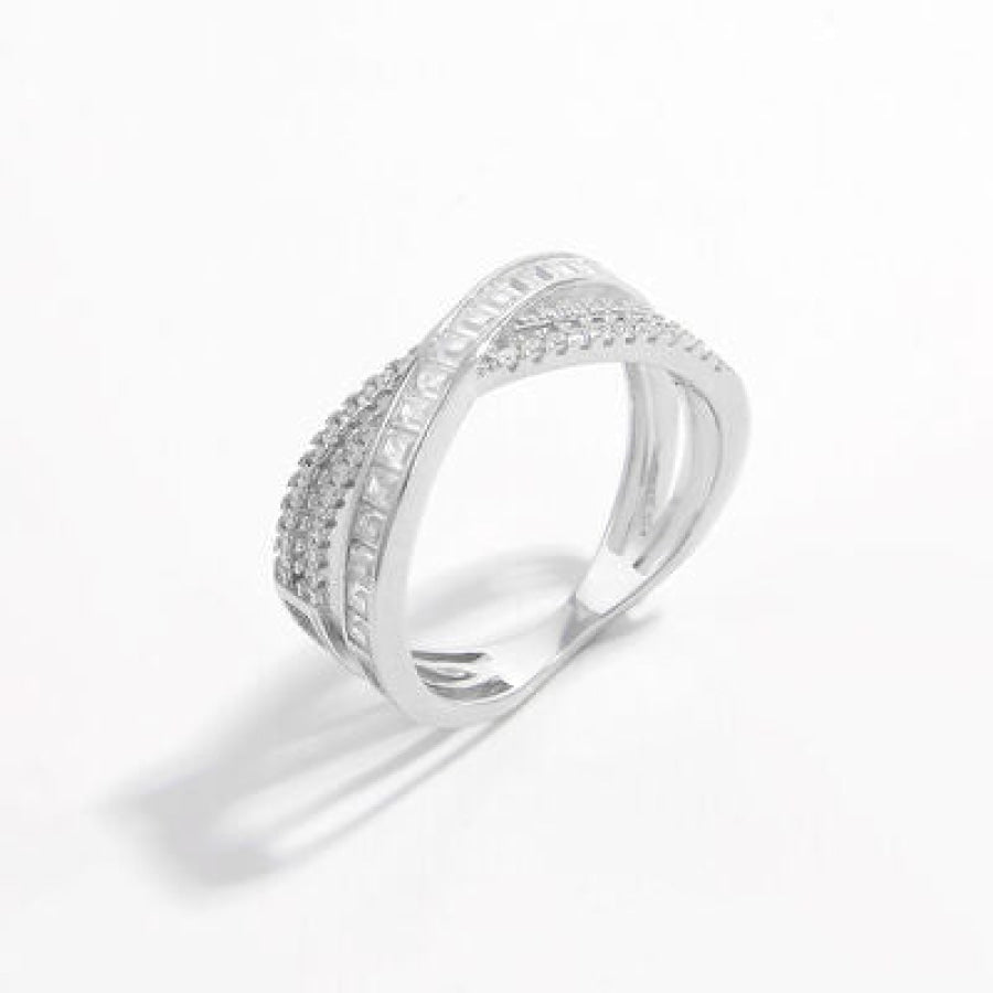 X Shape Inlaid Zircon 925 Sterling Silver Ring Apparel and Accessories