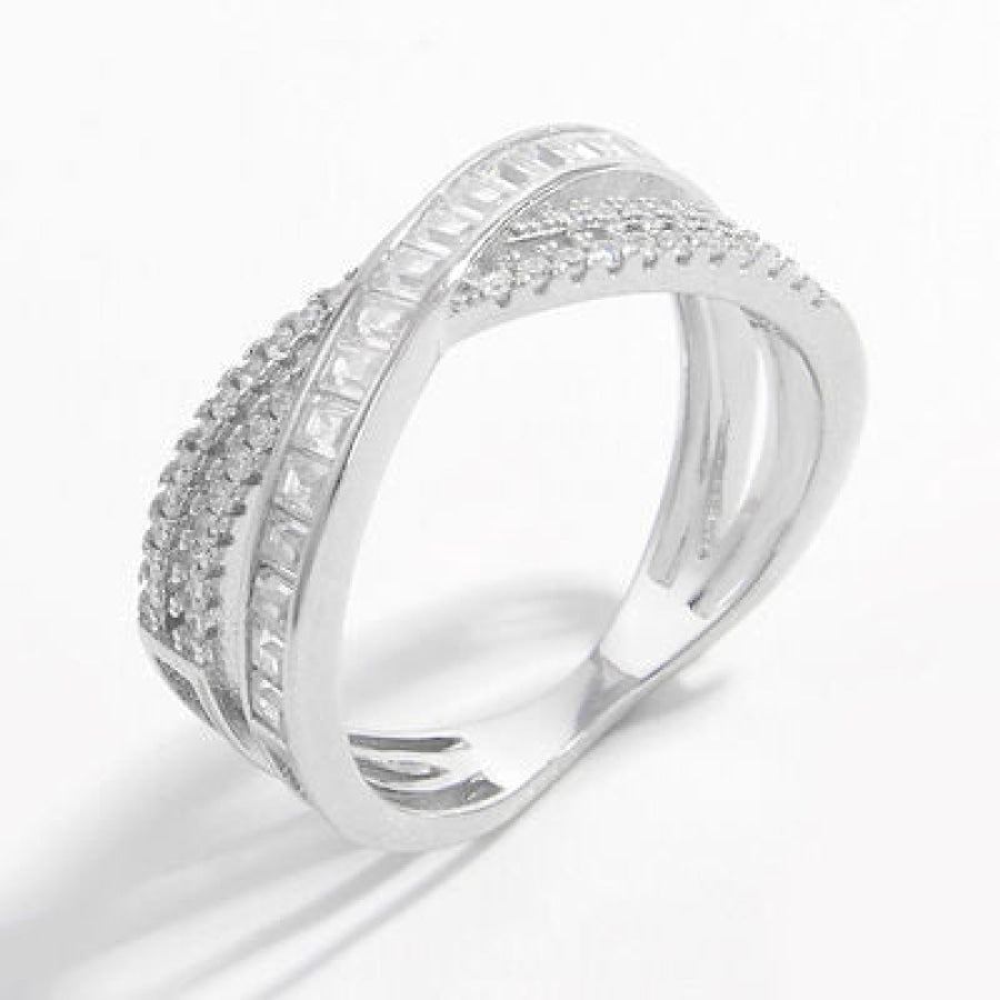 X Shape Inlaid Zircon 925 Sterling Silver Ring Apparel and Accessories