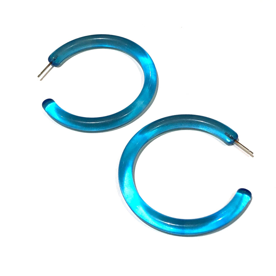 XL Jelly Hoop Earrings - 2 inch Aqua Blue Hoops