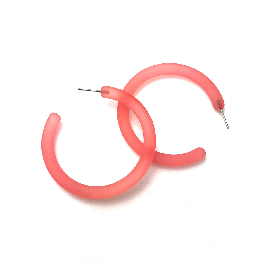 XL Jelly Hoop Earrings - 2 inch Coral Frosted Hoops