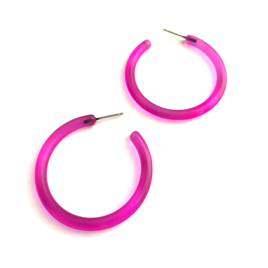 XL Jelly Hoop Earrings - 2 inch Hot Pink Hoops
