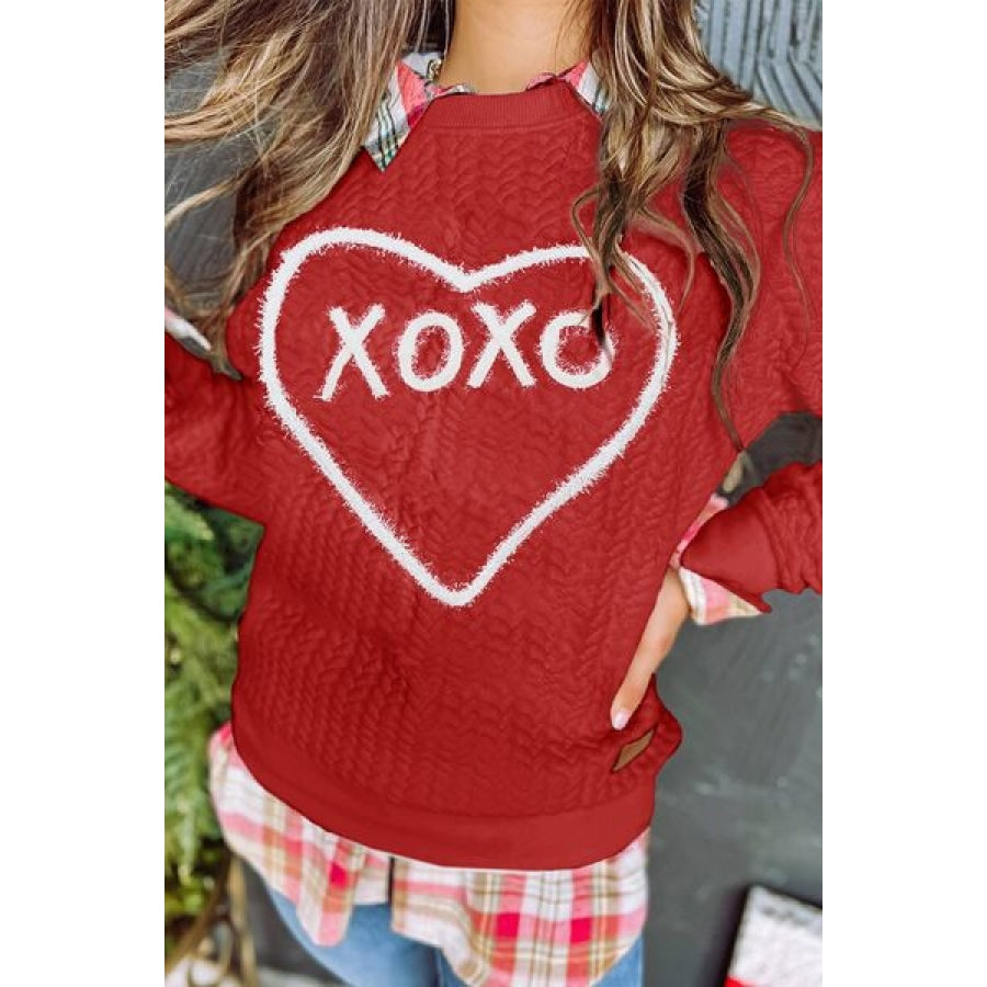 XOXO Heart Round Neck Dropped Shoulder Sweatshirt Apparel and Accessories