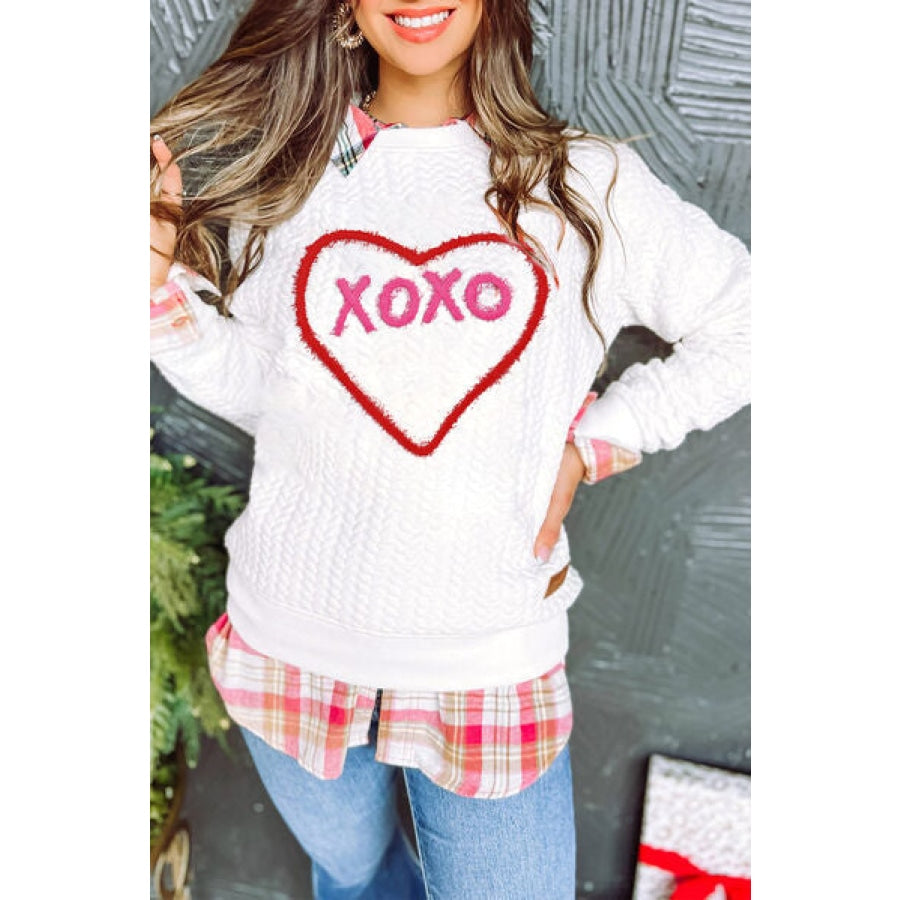 XOXO Heart Round Neck Dropped Shoulder Sweatshirt White / S Apparel and Accessories