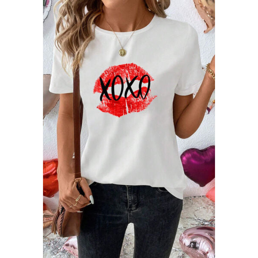 XOXO Lip Graphic Round Neck T - Shirt White / S Apparel and Accessories