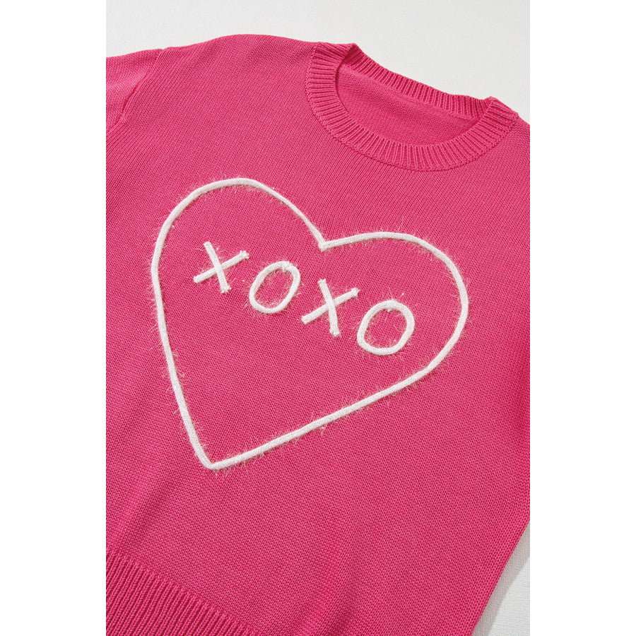 XOXO Round Neck Drop Shoulder Sweater Apparel and Accessories