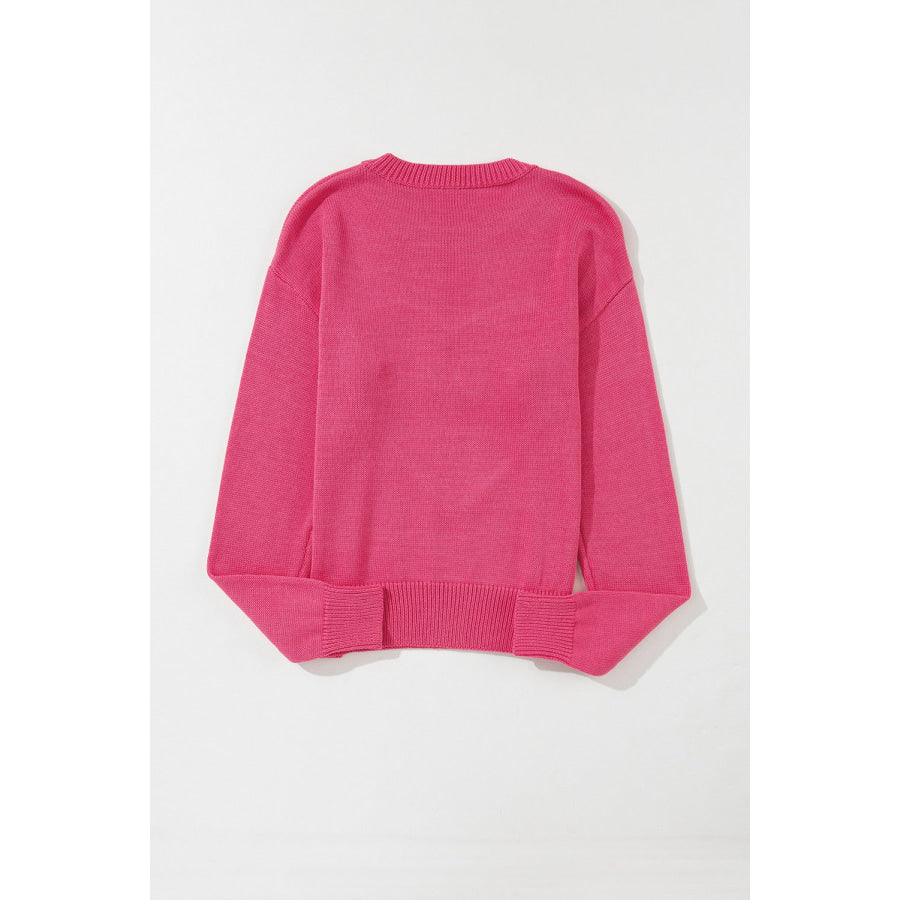 XOXO Round Neck Drop Shoulder Sweater Apparel and Accessories